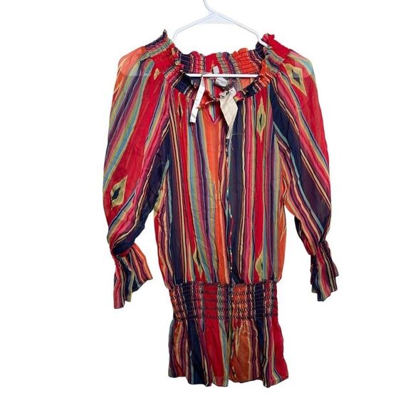 Rancho Estancia Blouse Women's XL Colorful Sheer Smocked Shirt Top Boho NWT - Picture 1 of 10